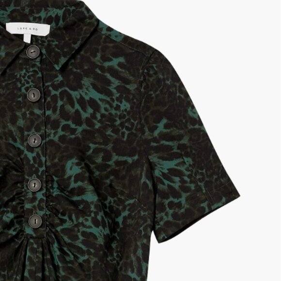 Lark & Ro Florence Short Sleeve Collar Ruched Front Sheath Shirt Dress, Size 2 - Picture 5 of 8